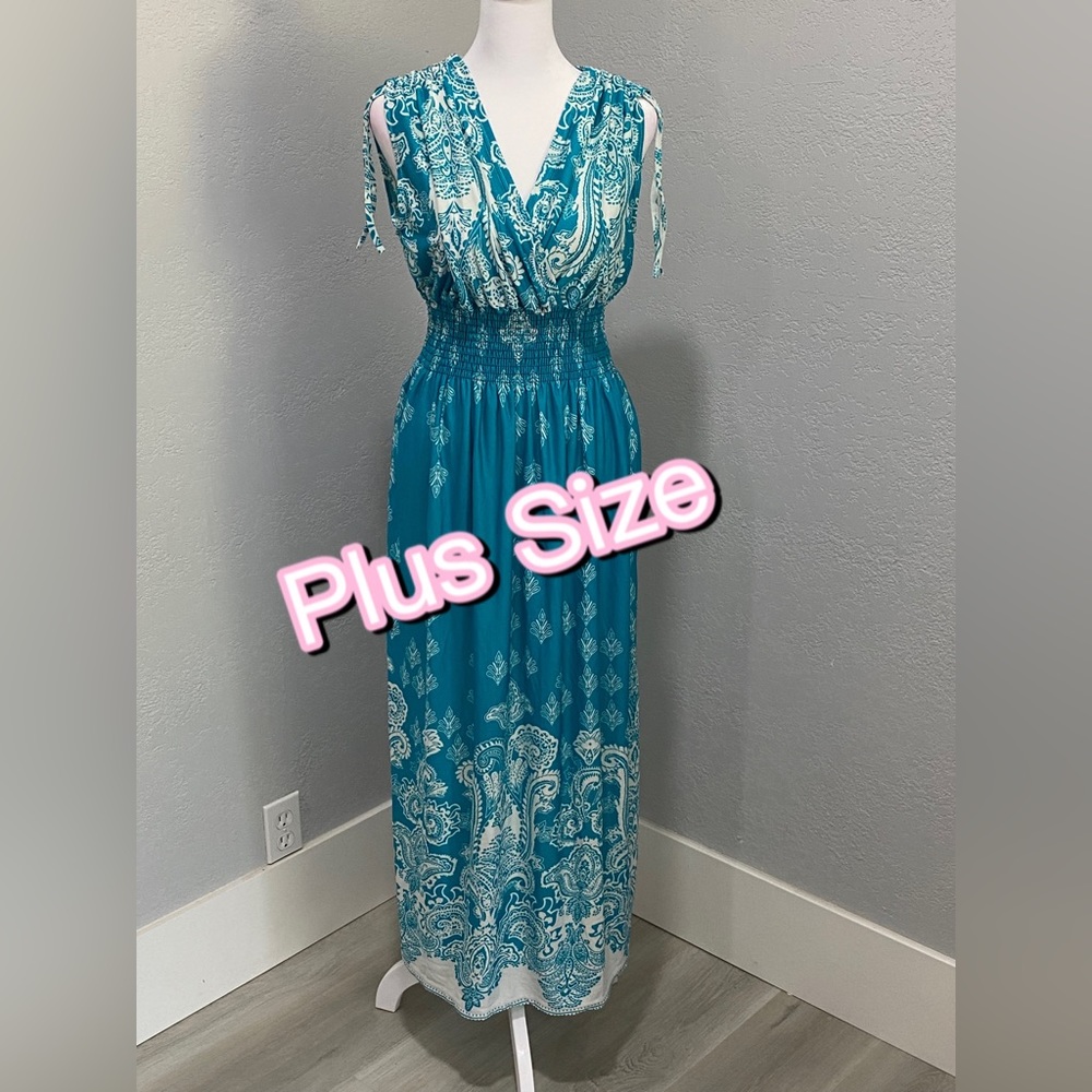 2/$30💃💃New Green White 1x 2x 3x Plus Size maxi long dress summer chic timeless